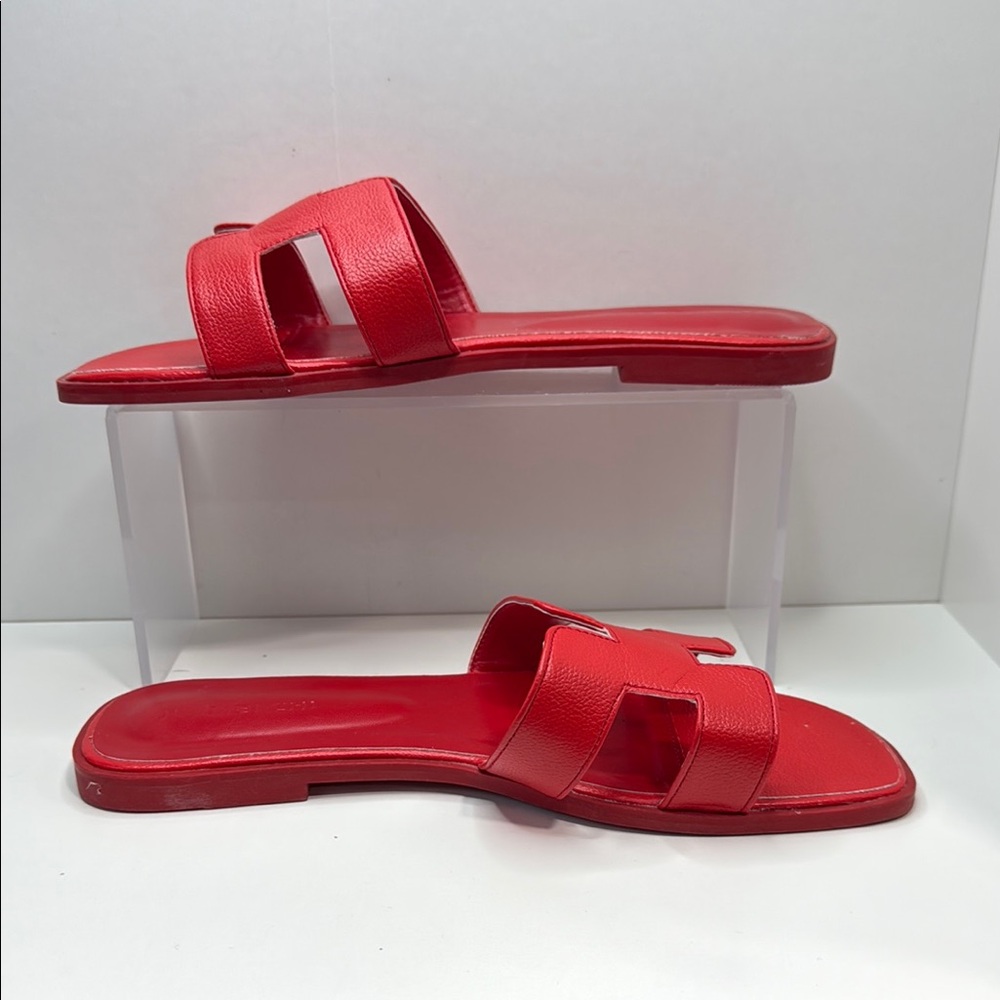 Red Faux Leather Slide Sandals – Luxe Minimalist Design - Picture 4 of 7